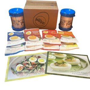 2 Negg Boiled Egg Peeler  Fast Easy Shell Remover Blue 8 Seasoning Recipes New